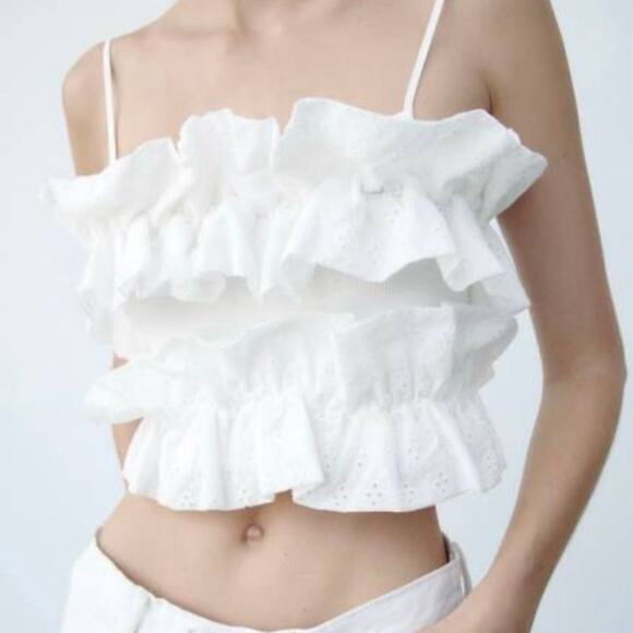 ZARA NWT RUFFLED EYELET CROPPED‎ TOP SIZE M - Picture 2 of 8